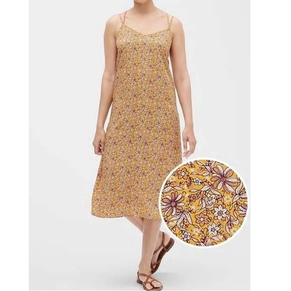GAP Yellow Floral Midi Dress Women's XS Summer Beach Vacation Granola